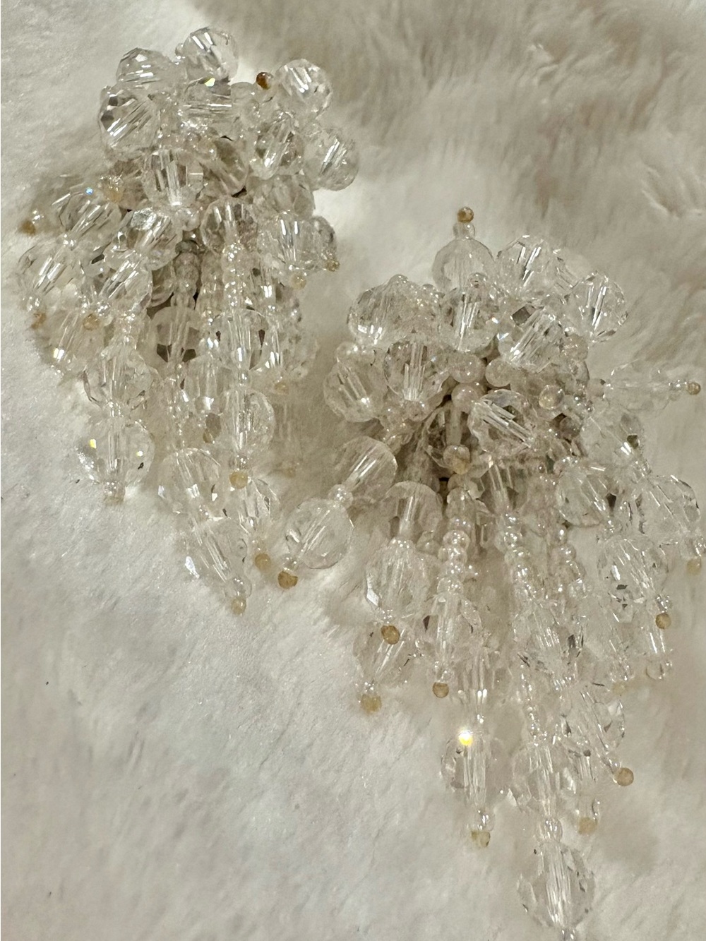 Vintage Swarovski Hand made Kato Clear  Dangle Statement Earrings New Clip